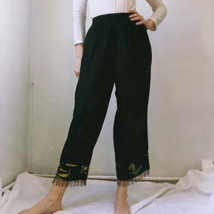 Vintage wide leg pant with beaded fringe, pull-on